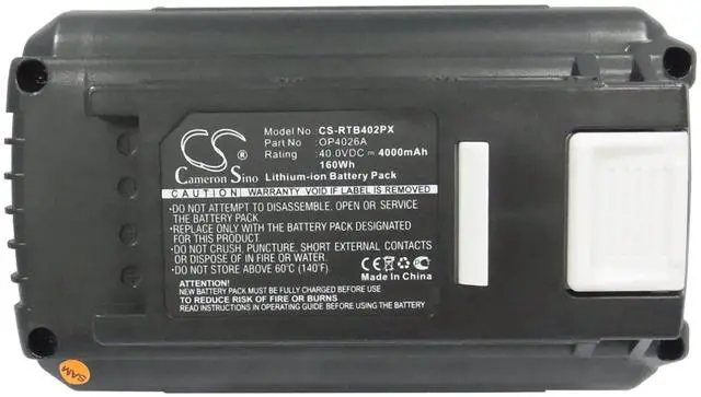 Alt view image 5 of 5 - Cameron Sino Battery for Ryobi RY40002, RY40100, RY40110, RY40190, RY40190-Y, RY40200, RY40204, RY40210, RY40220, RY40400, RY40410, RY40440, RY40450, RY40460, RY40500, RY40601, RY40610 4000mAh