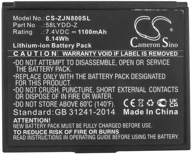 Alt view image 5 of 5 - Cameron Sino Battery for Zjiang ZJ-5802, ZJ-8001 PN:Zjiang 58LYDD-Z 1100mAh / 8.14Wh
