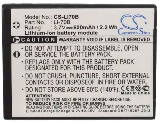 Alt view image 5 of 5 - Cameron Sino Battery for Olympus FE-4020, FE-4040, VG-110, VG-120, VG-130, VG-140, X-940 PN:Olympus Li-70B 600mAh