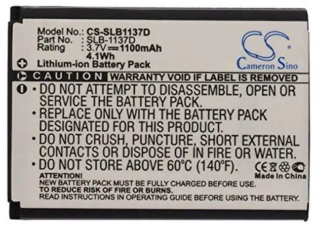 Alt view image 5 of 5 - 1100mAh Replacement Battery for Digimax L74W, i100, i80, i85, L74 Wide, NV100HD, NV103, NV106 HD, NV11, NV24HD, NV30, NV40, TL34HD PN: SLB-1137D