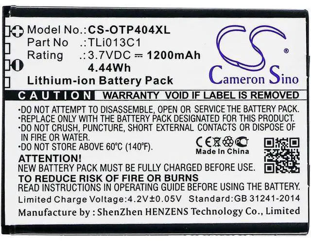Alt view image 3 of 3 - New 1200mAh Battery for Alcatel One Touch Go Flip,OT-4043S,OT-4044T; P/N:TLi013C1