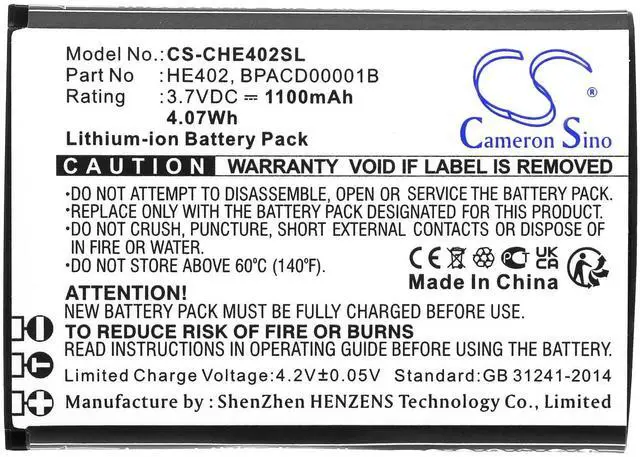 Alt view image 3 of 3 - Cameron Sino Battery for Cingular ATTEA211101, Flex, Flex 4G LTE Flip PN:Cingular BPACD00001B, HE402 1100mAh / 4.07Wh