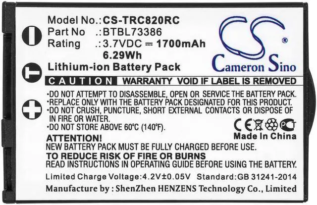 Alt view image 3 of 4 - 1700mAh / 6.29Wh Replace Battery for URC MXHP-R500, MXHP-R700, R100, RM-2, TRC-1080, TRC-820 PN:URC BTBL73386