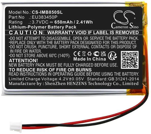 Main image of Cameron Sino Battery for Ingenico MOBY8500 PN:Ingenico EU383450P 650mAh / 2.41Wh
