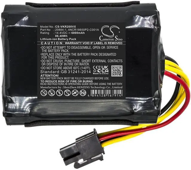 Alt view image 3 of 6 - Cameron Sino Battery for Vorwerk Kobold VR200 PN:Vorwerk 20884-1, 4NCR18650P2-C001A, 4NCR18650P2-C002A 6000mAh / 86.40Wh