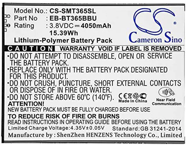Alt view image 3 of 3 - CS Battery for Galaxy Tab Active, SM-T365 Galaxy Tab Active LTE, SM-T365F0, SM-T390, SM-T390 Galaxy Tab Active 2 Wi, SM-T390N, SM-T395, SM-T395 Galaxy Tab Active 2 LT, SM-T395N 4050mAh