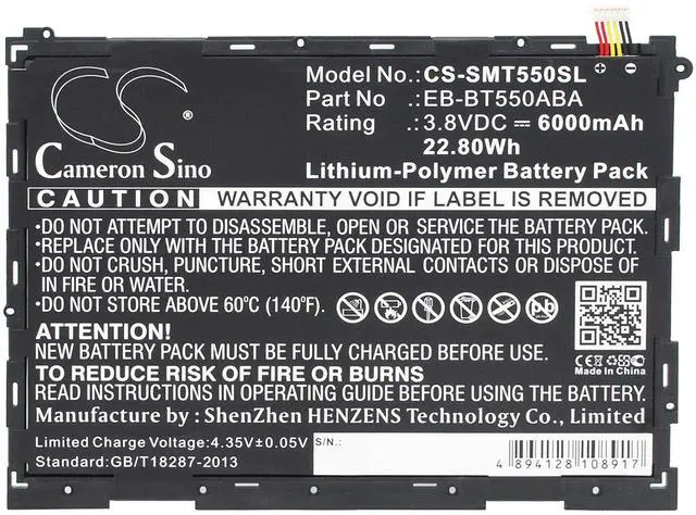 Alt view image 5 of 5 - CS Battery for Galaxy Tab A 9.7, Galaxy Tab A Plus 9.7 WiFi, SM-P350, SM-P351 Galaxy Tab A Plus 9.7, SM-P550, SM-P555, SM-P555Y, SM-T550, SM-T555, SM-T555C PN: EB-BT550ABE 6000mAh