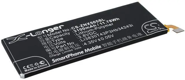 Alt view image 3 of 6 - Cameron Sino battery for Nubia Z7 Max, Nubia Z7 Max Dual SIM, NX505J PN: Li3803T43P3hB34243, Li3830T43P3hB34243i 3100mAh / 11.78Wh