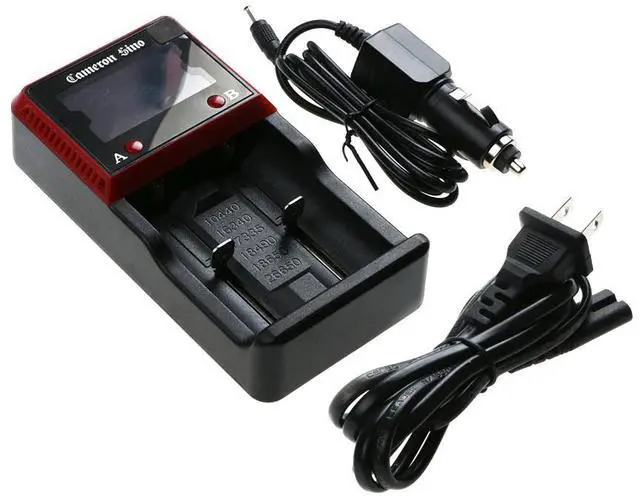 Main image of Cameron Sino Intelligent Dual-Slot LCD Universal Lithium Battery Charger with Car Charger & AC Adapter ICR18650, INR18650, NR18650, UR18650