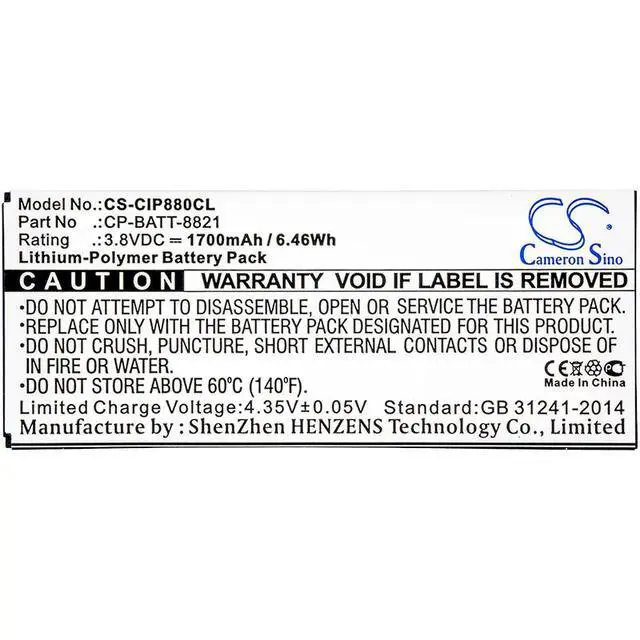 Alt view image 5 of 5 - Cameron Sino battery for 8800 PN: 74-102376-01, CP-BATT-8821, GP-S10-374192-010H
1700mAh / 6.46Wh