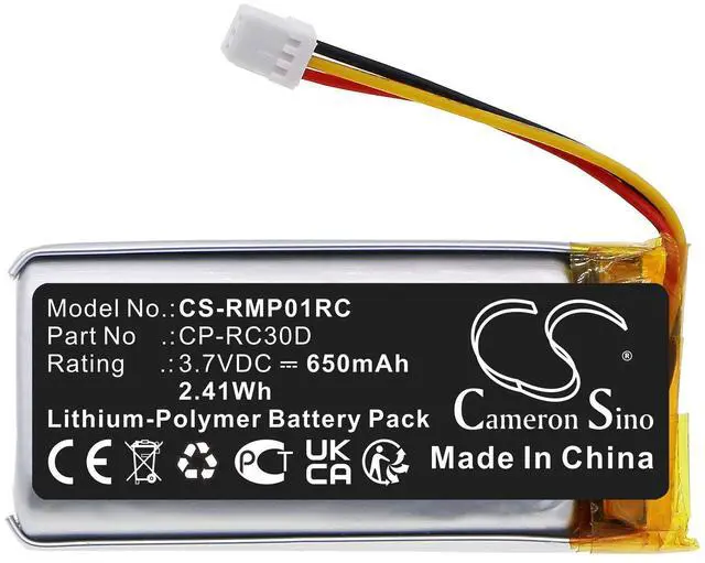 Alt view image 3 of 5 - Cameron Sino battery for BASILISK ULTIMATE, NAGA PRO, RC30-031701, RZ01-03420, RZ01-034200100 PN: CP-RC30D 650mAh / 2.41Wh