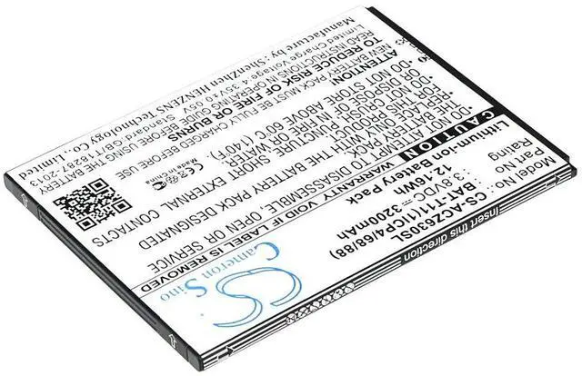 Alt view image 2 of 5 - Cameron Sino battery for  Liquid Z630, Liquid Z630S, T04 PN:  BAT-T11, BAT-T11(1ICP4/68/88), KT.0010S.018   3200mAh / 12.16Wh