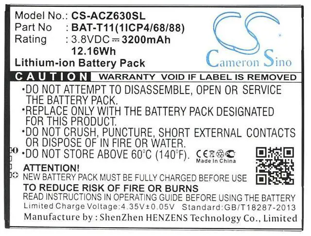 Alt view image 5 of 5 - Cameron Sino battery for  Liquid Z630, Liquid Z630S, T04 PN:  BAT-T11, BAT-T11(1ICP4/68/88), KT.0010S.018   3200mAh / 12.16Wh