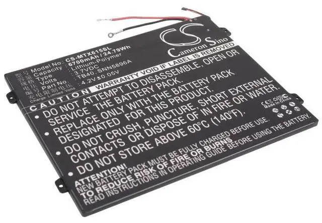 Main image of Cameron Sino battery for  MZ615, MZ616, MZ617, Xoom 2 10.1   PN:  L-L-L DC110510, SNN5896A, TB40  6700mAh / 24.79Wh