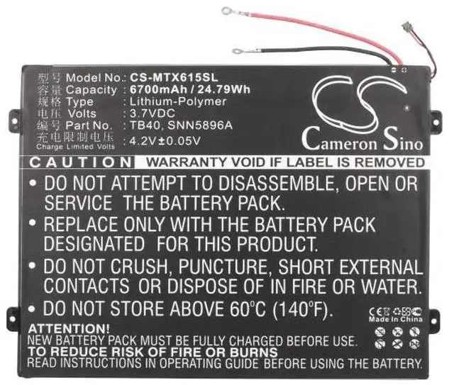 Alt view image 5 of 5 - Cameron Sino battery for  MZ615, MZ616, MZ617, Xoom 2 10.1   PN:  L-L-L DC110510, SNN5896A, TB40  6700mAh / 24.79Wh