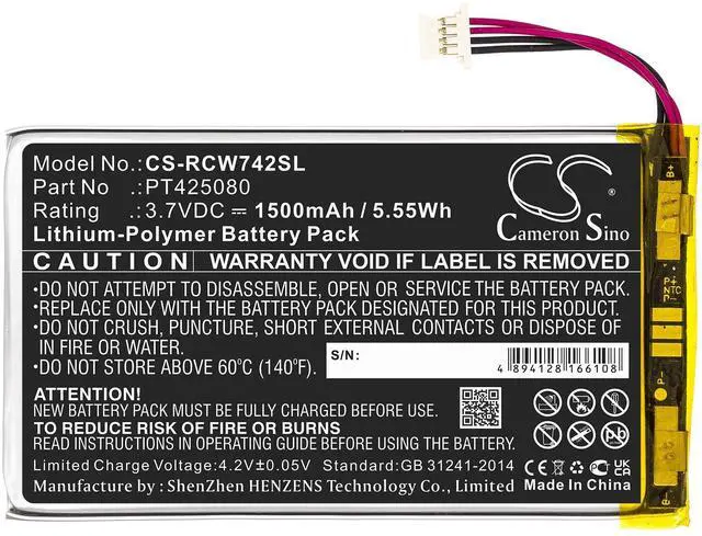 Alt view image 4 of 6 - Cameron Sino battery for RCT6773W22, RCT6773W22B, T6873w42, Voyager II, Voyager II 7" PN: PT425080 1500mAh / 5.55Wh
