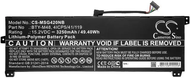 Alt view image 4 of 5 - Cameron Sino battery for  i5 8250U 256GB, i5 8250U 8GB, i7 8550U 256GB, i7 8550U 8GB, S1, S1-C1   PN:   4ICP5/41/119, BTY-M48    3250mAh / 49.40Wh