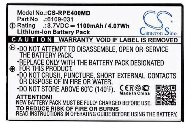 Alt view image 5 of 5 - Cameron Sino battery for  E4 pipette, E4 XLS+   PN:  6109-031, E4-BATT, RA 17012337  1100mAh / 4.07Wh