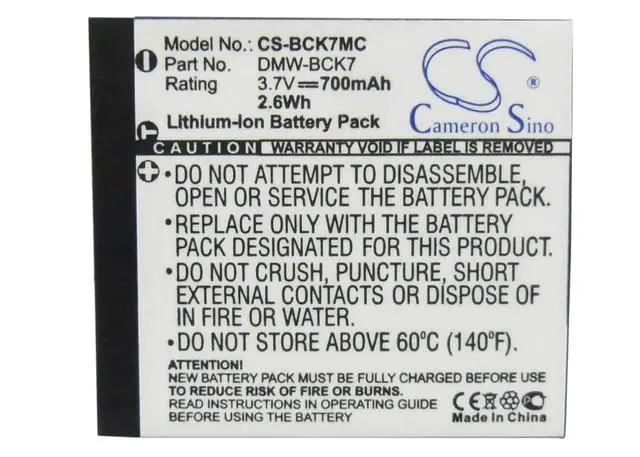 Alt view image 5 of 5 - Cameron Sino Battery for Lumix DMC-S2EP, Lumix DMC-S2GA, Lumix DMW-FX80N, Lumix DMW-FX80P, Lumix DMW-FX80V, Lumix DMW-FX80W 700mAh