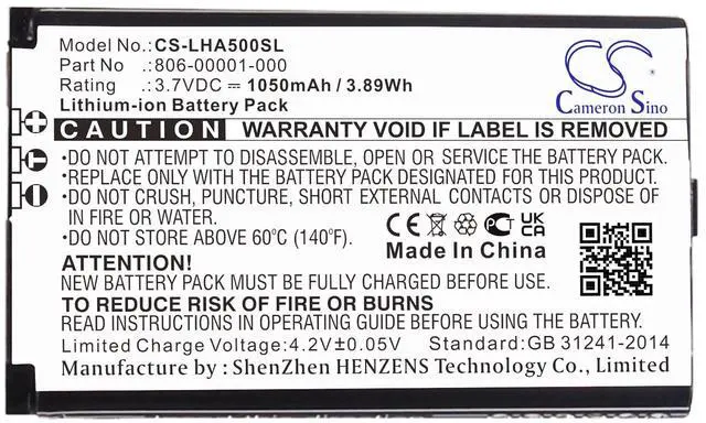 Main image of Cameron Sino Battery for Lightspeed A500, Aviation, Tango PN:Lightspeed 806-00001-000 1050mAh / 3.89Wh