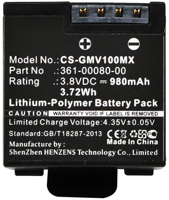 Alt view image 5 of 5 - Cameron Sino Battery for Garmin Virb X, Virb X Compact, VIRB XE PN:Garmin 010-12256-01, 361-00080-00 980mAh / 3.72Wh