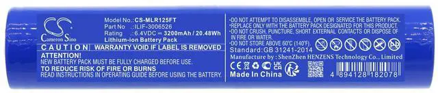 Main image of Cameron Sino Battery for Maglite ML125, ML150LR, ML150LRX PN:Maglite ILIF-3006526 3200mAh / 20.48Wh
