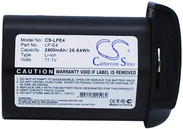 Alt view image 5 of 5 - Cameron Sino Battery for Canon 540EZ, 550EX, 580EX, 580EX-II, EOS-1D Mark IV, EOS-1D MarkIII, EOS-1D X, EOS-1Ds Mark III, MR-14EX, MT-24EX PN:Canon LP-E4 2400mAh / 26.64Wh