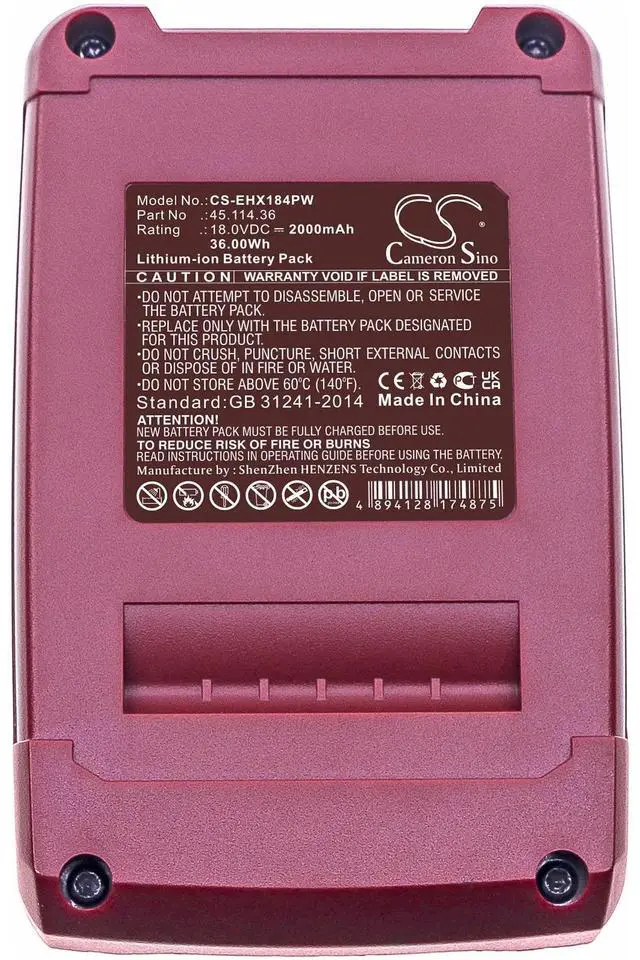 Alt view image 5 of 6 - Cameron Sino Battery for Einhell 4118907, GE-CG 18 Li Solo, TE-CD 18 Li E Solo, TE-CD 18/40, TE-CD 18-2 Li-i Solo, TE-HD 18 Li Solo, TE-MS 18/210 Li Solo, TE-RS 18 Li Solo, TE-VC 18/10