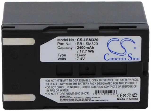 Main image of Cameron Sino Battery for Samsung SC-D263, VP-DC165WB, VP-DC165Wi, VP-DC171, VP-DC171W, VP-DC173, VP-DC175WB, VP-DC563i, VP-DC565WBi, VP-DC565Wi, VP-DC575WB, VP-DC575WB/XEU PN: SB-LSM320 2400mAh