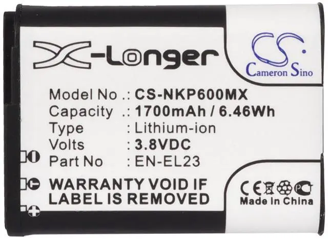 Alt view image 5 of 5 - Cameron Sino Battery for Nikon Coolpix P600, Coolpix P610, Coolpix P610s, Coolpix P900, Coolpix P900s, Coolpix S810c PN:Nikon EN-EL23 1700mAh / 6.46Wh