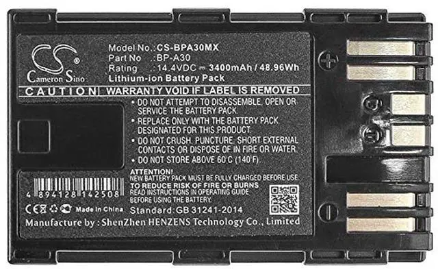 Alt view image 5 of 5 - Cameron Sino Battery for Canon CA-CP200L, EOS C200, EOS C200 PL, EOS C200B, EOS C300 Mark II, EOS C300 Mark II PL, XF705 PN:Canon BP-A30 3400mAh / 48.96Wh