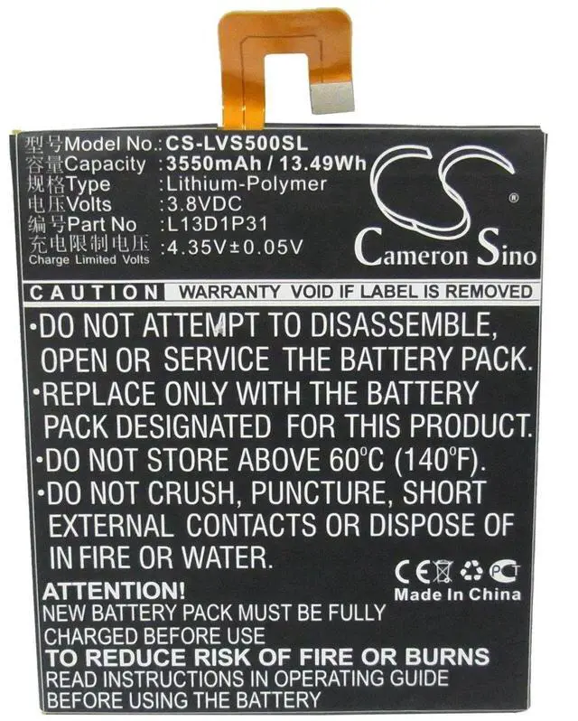 Alt view image 5 of 5 - Cameron Sino Battery for A3500, A3500FL 7", A7-50 3G, IdeaPad S5000, IdeaTab 2 A7-30, TAB 2 A7-20, Tab A7-50 PN: L13D1P31 3550mAh / 13.49Wh