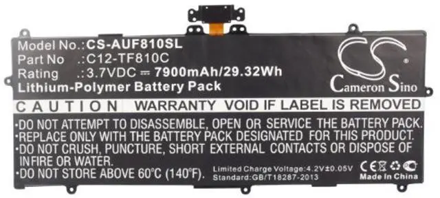 Alt view image 5 of 5 - Cameron Sino Battery for TF810, TF810C, Vivo Tab TF810, Vivo Tab TF810C PN: C12-TF810C 7900mAh/29.23Wh