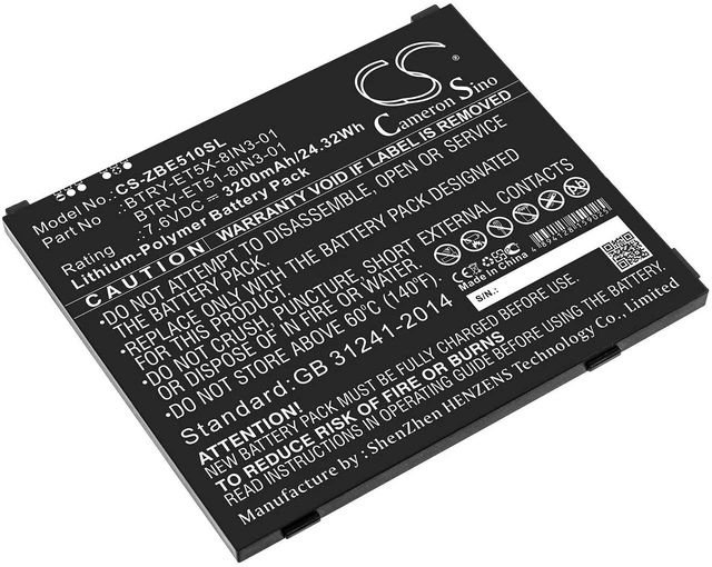 Main image of Cameron Sino Battery for ET51, ET51 Windows OS, ET51AE-W12E, ET51AT-W12E, ET51CE-G21E-00NA, ET56 PN: BTRY-ET51-8IN3-01, BTRY-ET5X-8IN3-01 3200mAh / 24.32Wh