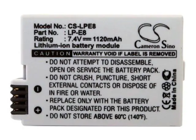 Alt view image 5 of 5 - Cameron Sino Battery for Canon EF-S, EOS 550D, EOS 600D, EOS 650D, EOS 700D, EOS Kiss X4, EOS Kiss X5, EOS Kiss X6i, EOS Rebel T4i, EOS Rebel T5i, Rebel T2i 1120mAh