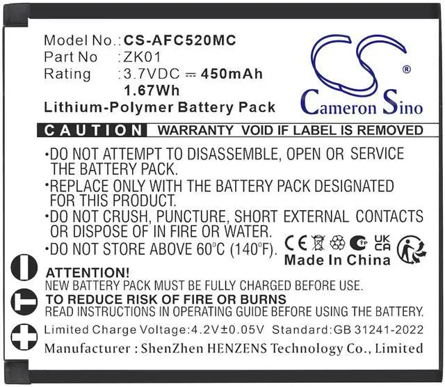Alt view image 4 of 4 - CS Replacement Battery for AgfaPhoto Realishot DC5200 PN:ZK01 450mAh / 1.67Wh