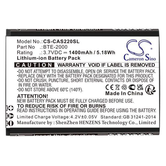 Alt view image 3 of 3 - CS Replacement Battery for CATERPILLAR,CAT CAT S22,CAT S22 Flip PN:BTE-2000 1400mAh / 5.18Wh