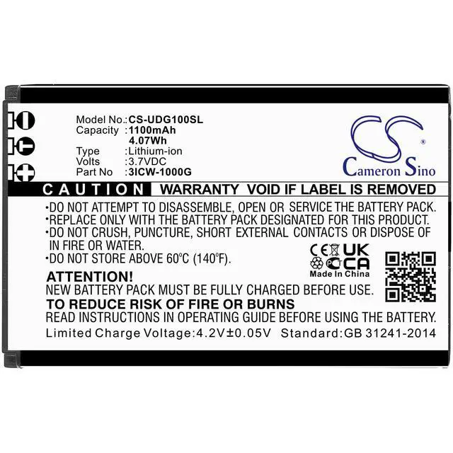 Alt view image 3 of 4 - CS Replacement Battery for UniData,Incom ICW-1000G,WPU-7800 PN:ICW-1000G 1100mAh / 4.07Wh