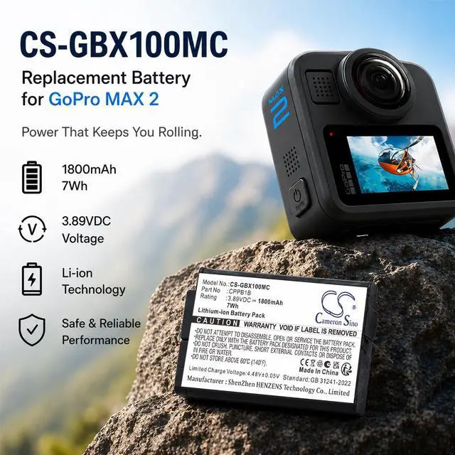 Main image of CS Replacement Battery for GoPro Max 2, MAX2 PN:CPPB1B 1800mAh / 7Wh