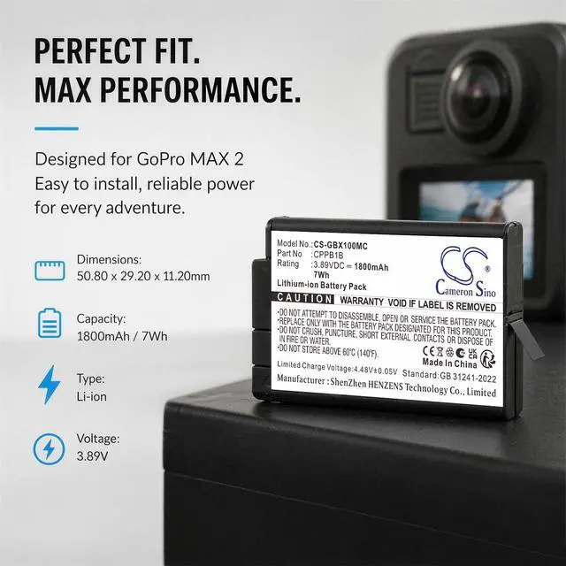 Alt view image 5 of 5 - CS Replacement Battery for GoPro Max 2, MAX2 PN:CPPB1B 1800mAh / 7Wh