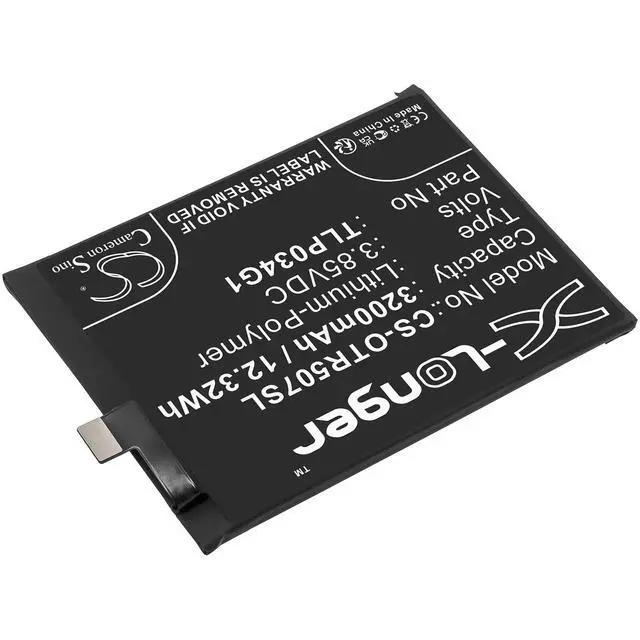 Alt view image 2 of 5 - CS Replacement Battery for Alcatel OT-5007S PN:TLP034G1 3200mAh / 12.32Wh