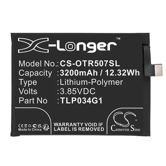 Alt view image 3 of 5 - CS Replacement Battery for Alcatel OT-5007S PN:TLP034G1 3200mAh / 12.32Wh