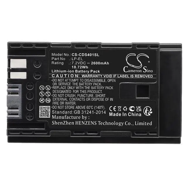 Alt view image 5 of 5 - CS Replacement Battery for Canon Speedlite EL1,DS401231 PN:LP-EL 2600mAh / 18.72Wh