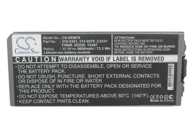 Alt view image 5 of 5 - CS Replacement Battery for Dell Latitude D810,Precision M70 PN:310-5351,312-0279,C5331,F5608,G5226,Y4367 4400mAh / 48.84Wh