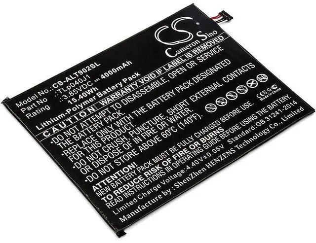Main image of CS Replacement Battery for Alcatel A30 Tablet,A30 Tablet 4G LTE,9024W,8082,Joy Tab,9029Z PN:TLp040J1,TLP040K 4000mAh / 15.4Wh