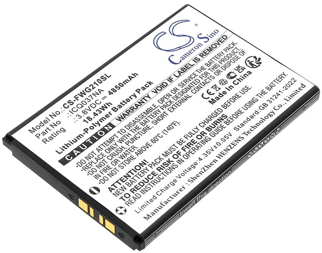Main image of CS Replacement Battery for T-Mobile,Franklin ICQ037NA,JEXtream RG2100 PN:ICQ037NA 4850mAh / 18.43Wh