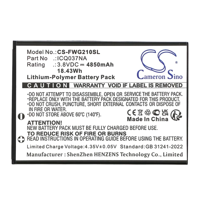 Alt view image 3 of 4 - CS Replacement Battery for T-Mobile,Franklin ICQ037NA,JEXtream RG2100 PN:ICQ037NA 4850mAh / 18.43Wh