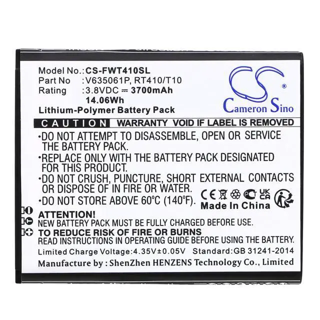 Alt view image 3 of 3 - CS Replacement Battery for Franklin Wireless T10,RT410 PN:V635061P,RT410/T10 3700mAh / 14.06Wh