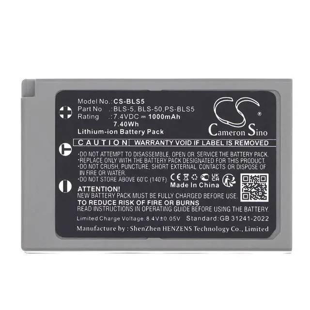 Alt view image 5 of 5 - CS Replacement Battery for Olympus OM-D E-M10,E-PL5,E-PL6,E-PL7,E-PM2,Stylus 1,E-PL8,PEN E-PL2,PEN E PN:BLS-5 1000mAh / 7.4Wh