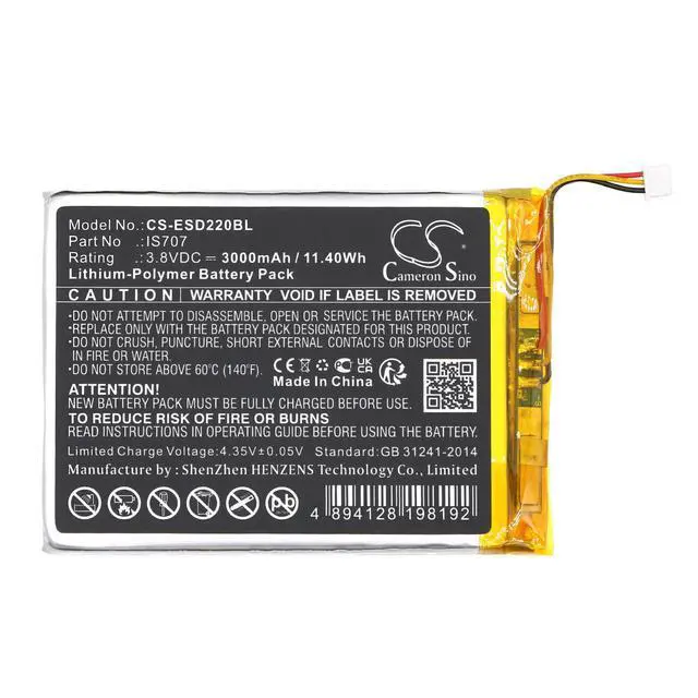Alt view image 3 of 5 - CS Replacement Battery for Eservice Smart D220 PN:IS707,1ICP5/55/75 3000mAh / 11.4Wh